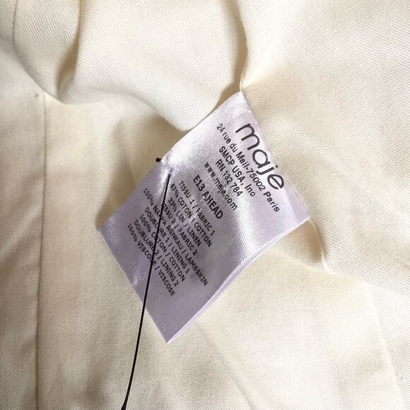 Maje Cotton Linen Frayed Edge Woven Linen Shoulder Moto Jacket 38 M - Picture 5 of 11